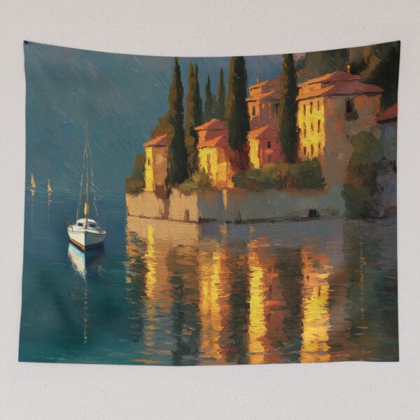 Item preview, Lake Como Sunset Reflections – Romantic Lakescape Wall Art designed and sold by AlexAtelier.