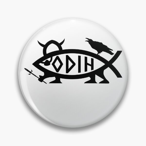 Artikelvorschau, Lustiges, nerdiges Odin-Fisch-Symbol aus der nordischen Mythologie, schwarzer Text entworfen und verkauft von MathWare MathClips.