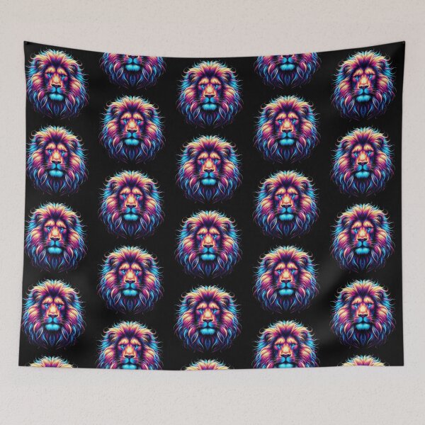 Item preview, Neon Lion Portrait – Vibrant Synthwave Vaporwave Art designed and sold by Dogandesighn.