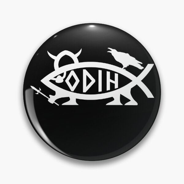 Artikelvorschau, Lustiges, nerdiges Odin-Fisch-Symbol aus der nordischen Mythologie, weißer Text entworfen und verkauft von MathWare MathClips.