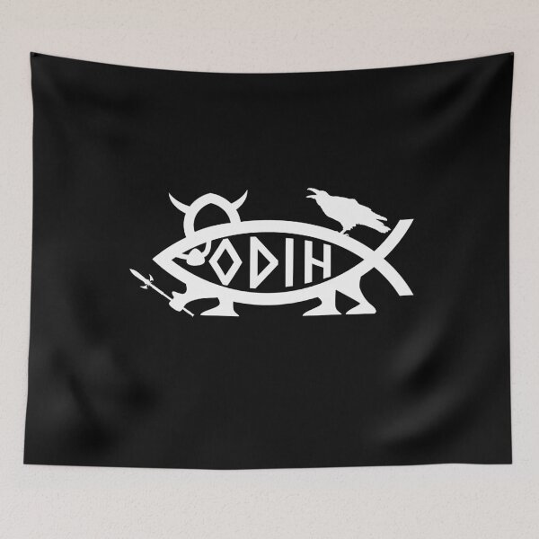 Item preview, Funny Nerdy Odin Fish Symbol Norse Mythology Fan White Text designed and sold by MathWare MathClips.