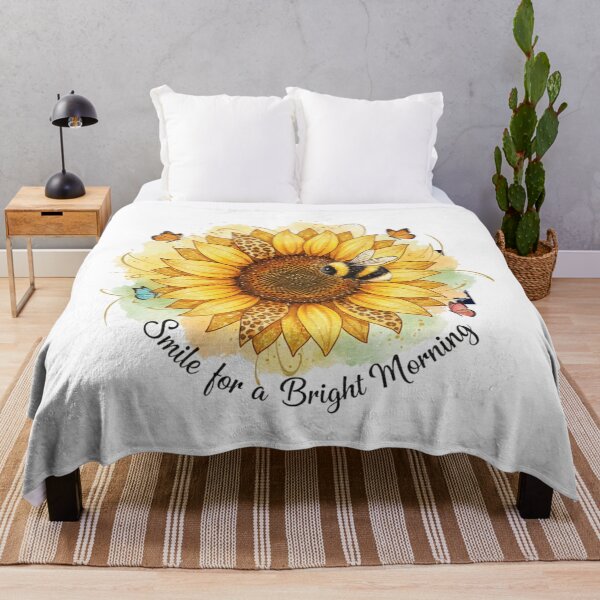 Item preview, Sunflower Bee Watercolor Illustration – Smile for a Bright Morning Floral Quote Art designed and sold by shikuldo7.