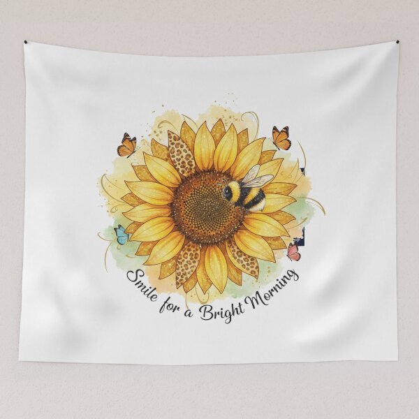 Item preview, Sunflower Bee Watercolor Illustration – Smile for a Bright Morning Floral Quote Art designed and sold by shikuldo7.