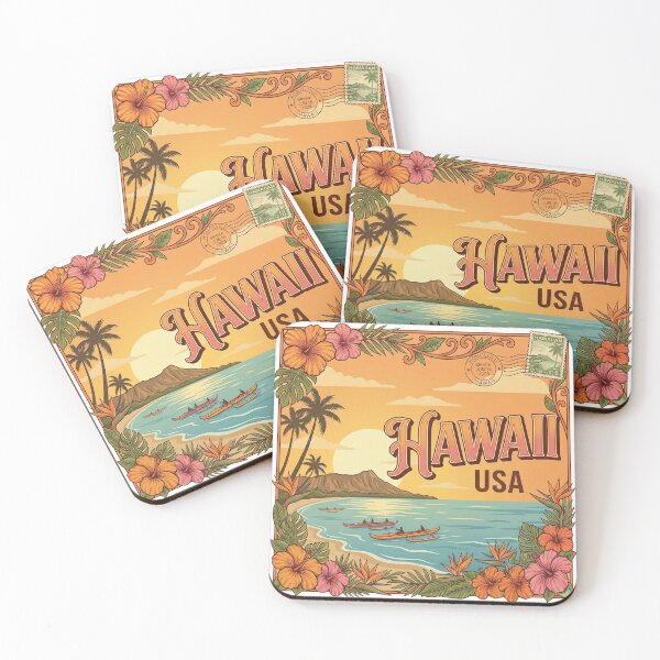 Item preview, Vintage Hawaii Travel Postcard - Map & Hibiscus Illustration designed and sold by TheOneOff.