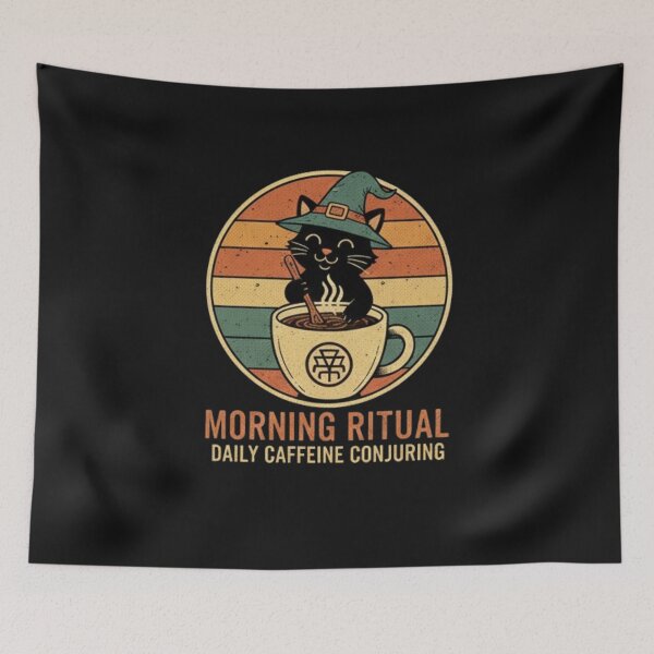 Item preview, Morning Ritual: Retro Witch Cat Coffee T-Shirt & Daily Caffeine Conjuring Mug designed and sold by MonaRose_Art.