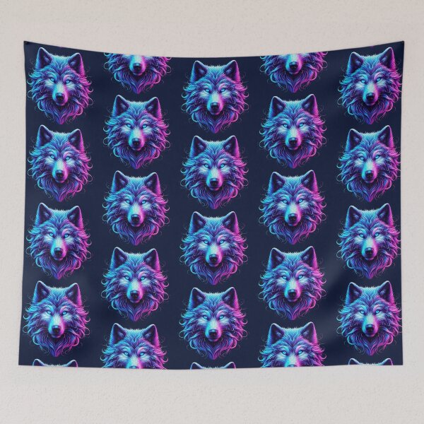 Item preview, Neon Alpha Wolf – Vibrant Synthwave Lone Wolf Art designed and sold by Dogandesighn.