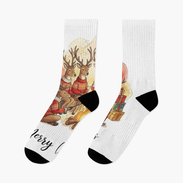 Item preview, Santa and Reindeer Christmas Watercolor Illustration – Cozy Campfire Holiday Scene, Merry Christmas Art designed and sold by shikuldo7.