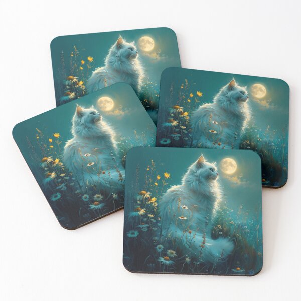 Item preview, White Mystical Cat Under the Full Moon designed and sold by Erika Kaisersot.