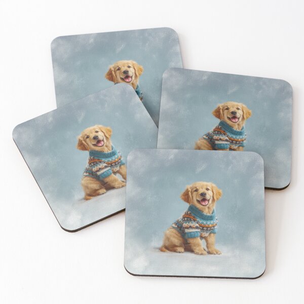 Item preview, Cozy Golden Retriever Puppy in Blue Nordic Sweater designed and sold by skibreck.