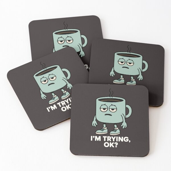 Item preview, I’m Trying OK Coffee Mug | Funny Tired Coffee Cartoon (white text)  designed and sold by Moodzu.