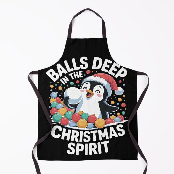 Item preview, Balls Deep in the Christmas Spirit Funny Gift Idea Cute Penguin with Santa Hat and Christmas Baubles designed and sold by SkymarArt.