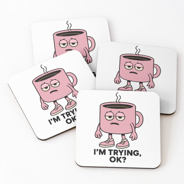 Item preview, I’m Trying OK Coffee Mug | Funny Tired Coffee Cartoon (pink edition)  designed and sold by Moodzu.