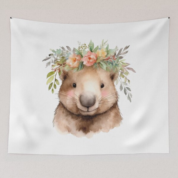 Item preview, Watercolor Floral Wombat | Cute Pastel Woodland Animal Art designed and sold by BlesstB.