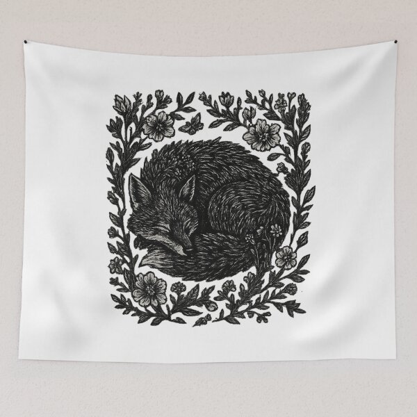 Item preview, Sleeping Fox Floral Cottagecore Woodland Illustration designed and sold by Sturdust.