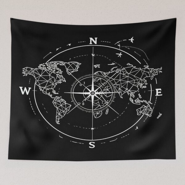 Item preview, Geometric World Map with Compass Rose – Monochrome Travel Art for Explorers, Pilots & Dreamers designed and sold by Bright Nest Studio.
