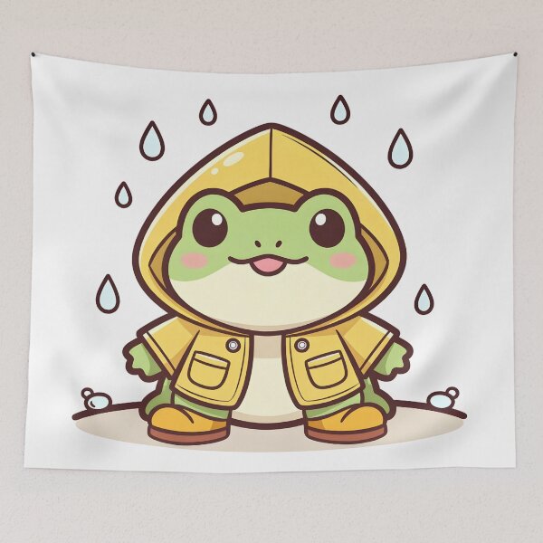 Item preview, Cute Frog in a Yellow Raincoat – Kawaii Rain Frog designed and sold by Evian ShopCo.