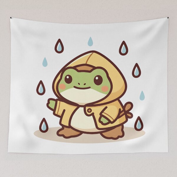 Item preview, Kawaii Frog in a Raincoat – Cute Frog in Rain, Yellow Raincoat  designed and sold by Evian ShopCo.