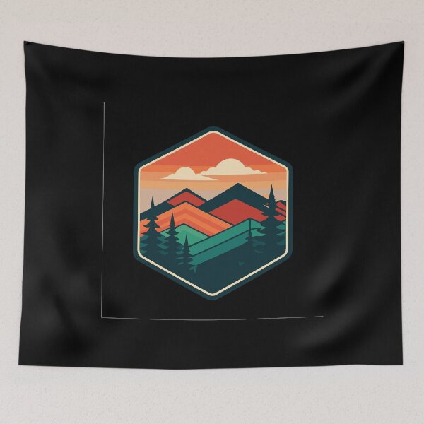 Item preview, Mountain Sunset Landscape Art | Geometric Nature Design in Hexagon Frame designed and sold by shemodas.