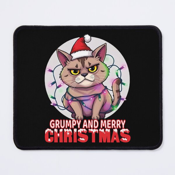Item preview, Grumpy and Merry Christmas Cat T-Shirt | Funny Holiday Kitten in Santa Hat and Lights designed and sold by al21ex.