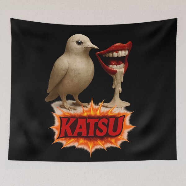 Item preview, White Clay Bird with Evil Grin & Clay – KATSU Surreal Anime Art designed and sold by FUIRY .