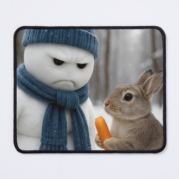 Item preview, Scowling Snowman With a Bunny In Winter Forest designed and sold by Maria Dryfhout.