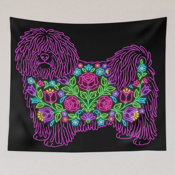 Item preview, Neon Folk Art Puli Dog - Hungarian Floral Embroidery Style designed and sold by AeroNomad.