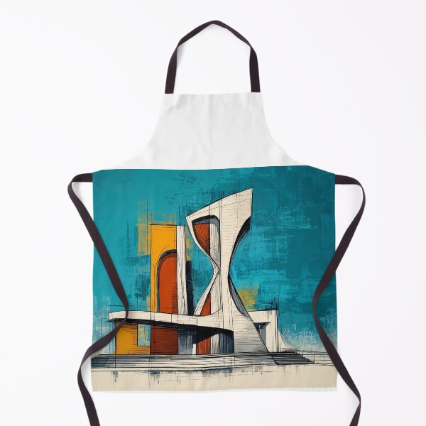 Item preview, Modern Architectural Structure with Sharp Curves in Orange and White Against Textured Blue designed and sold by OlfactoART Studio.