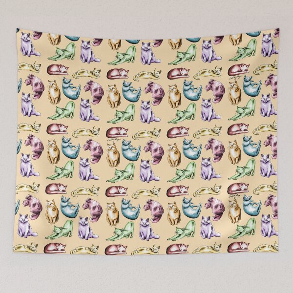 Item preview, Yellow rainbow cats repeating pattern designed and sold by CaitlanKayArt.