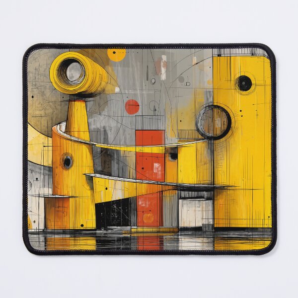 Item preview, Complex Geometric Architectural Composition with Bright Yellow Forms, Circles, and Lines designed and sold by OlfactoART Studio.