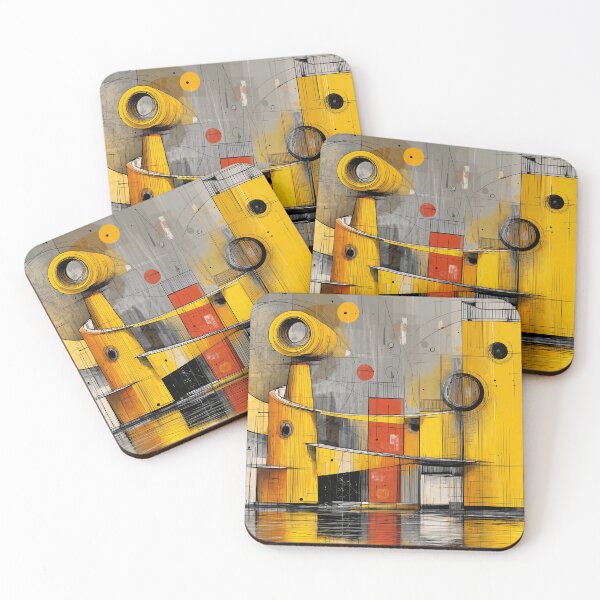 Item preview, Complex Geometric Architectural Composition with Bright Yellow Forms, Circles, and Lines designed and sold by OlfactoART Studio.