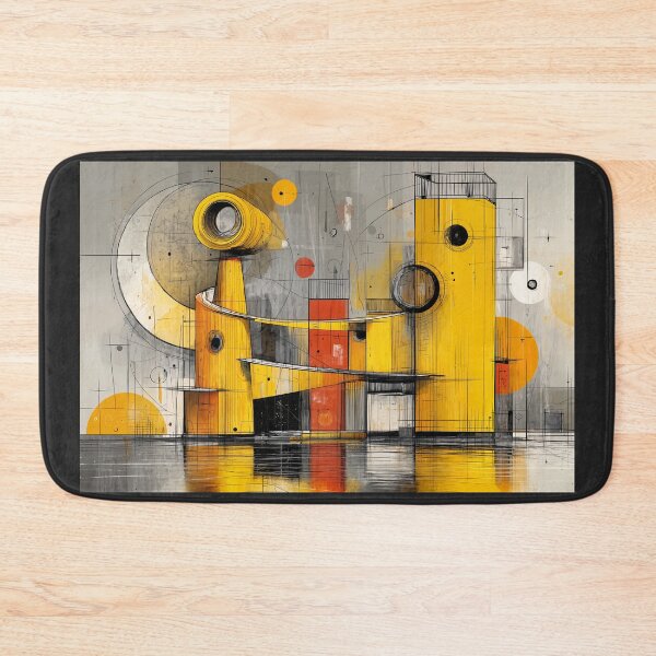 Item preview, Complex Geometric Architectural Composition with Bright Yellow Forms, Circles, and Lines designed and sold by OlfactoART Studio.