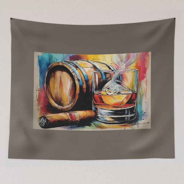 Item preview, Pour Whiskey and Light a Cigar Amid Vibrant Color and Energy Abstract Digital AI Art designed and sold by OlfactoART Studio.