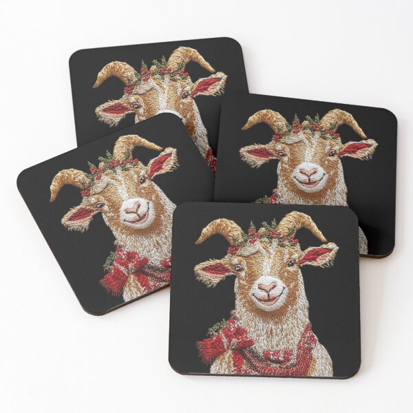 Item preview, Embroidered Winter Goat With Red Scarf and Folk Details designed and sold by MiraLumeStudio.