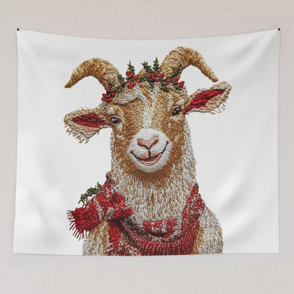 Item preview, Embroidered Winter Goat With Red Scarf and Folk Details designed and sold by MiraLumeStudio.