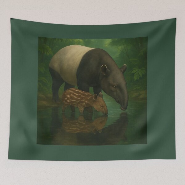 Item preview, Tapir Mother and Calf – Tropical Wildlife Art Print designed and sold by GeoWild Designs.