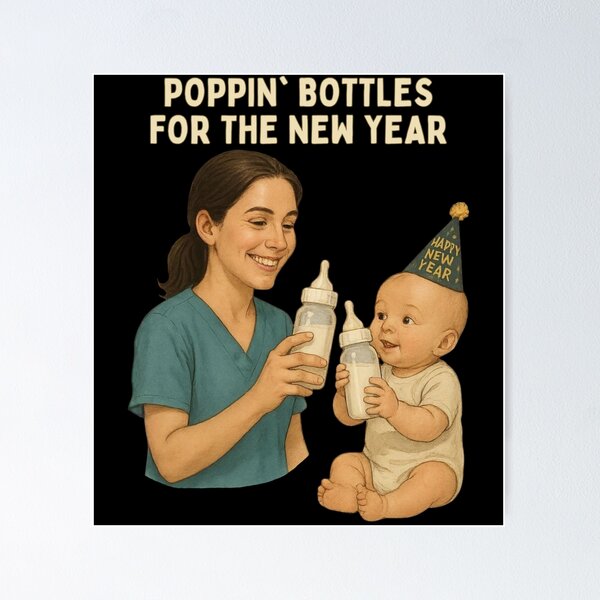 Item preview, New Year Nurse and Baby Bottle Moment Illustration designed and sold by I AM BRO.