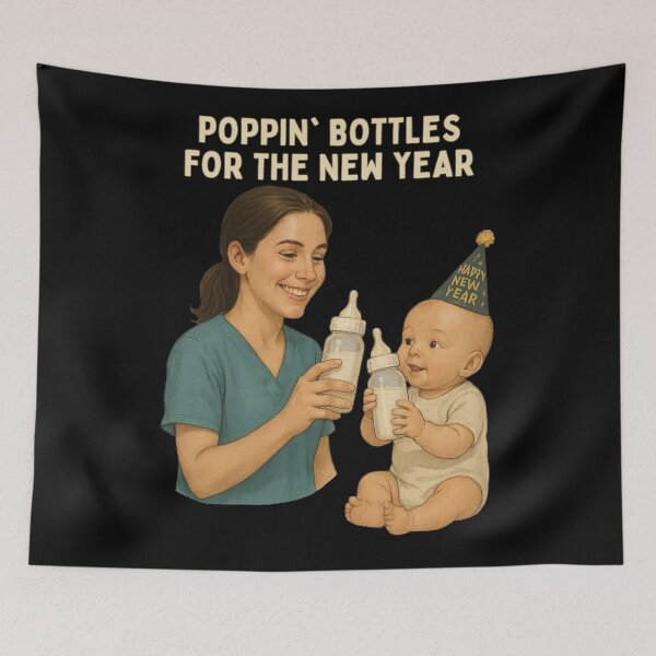 Item preview, New Year Nurse and Baby Bottle Moment Illustration designed and sold by I AM BRO.