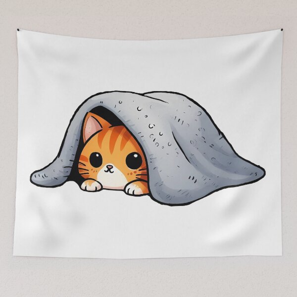 Item preview, Cute Orange Cat Hiding Under Blanket Art designed and sold by DrawDrip.