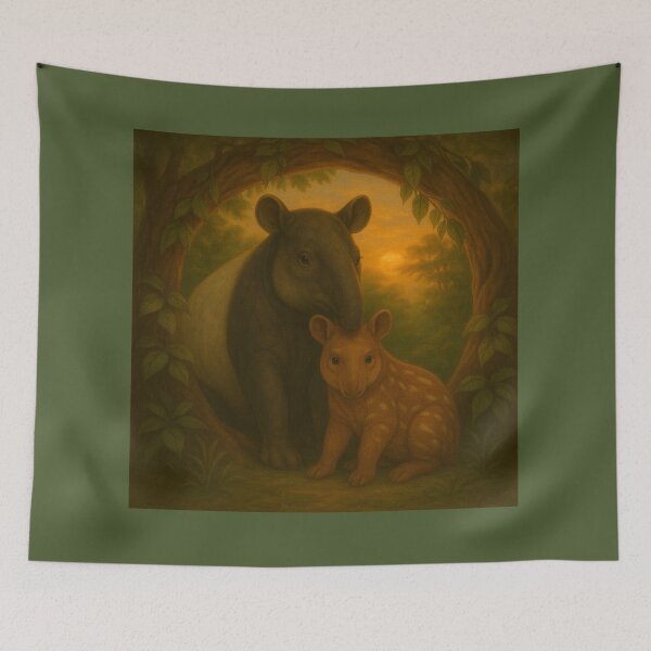 Item preview, Tapir Mother and Calf – Forest Wildlife Art Print designed and sold by GeoWild Designs.