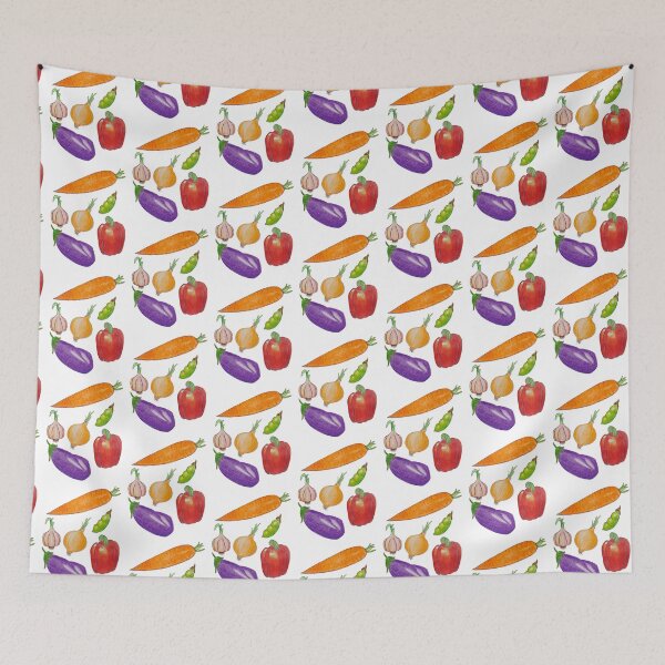 Item preview, vegetables, carrot, aubergine, bell pepper, garlic, onion, peas designed and sold by AestheticsTime.