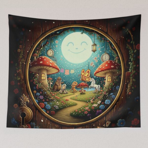 Item preview, Wonderland Keyhole Scene Art Print - High Detail Pop Surrealism Walrus, Carpenter & Bread-and-Butterfly Painting designed and sold by Art's Diner.
