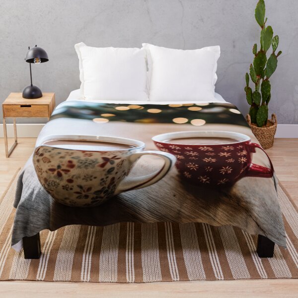 Item preview, Cups of cocoa on a wooden table during a candid Christmas morning designed and sold by frequent-art.