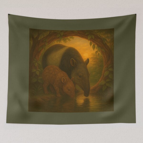 Item preview, Tapir Mother and Calf – Enchanted Forest Wildlife Art designed and sold by GeoWild Designs.