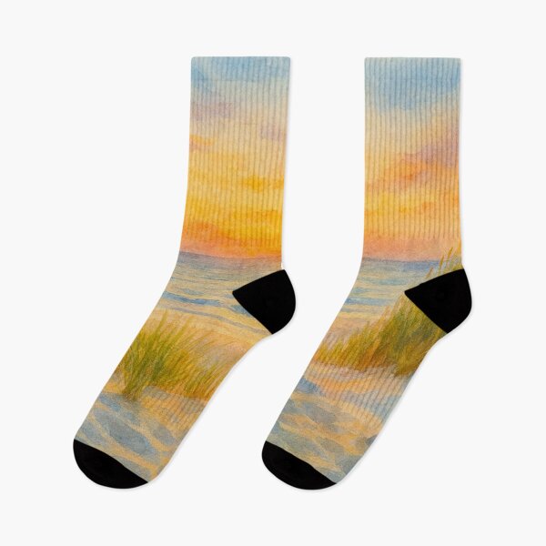 Item preview, Serene Coastal Sunset Watercolor Painting, Soft Beach Dunes and Ocean Horizon designed and sold by BeaconMarketing.