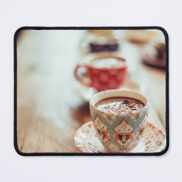 Item preview, Cups of cocoa on a wooden table during a candid Christmas morning setting designed and sold by frequent-art.