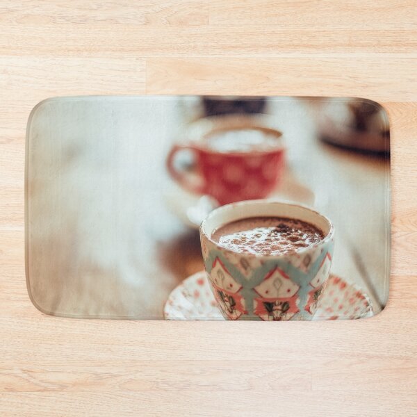Item preview, Cups of cocoa on a wooden table during a candid Christmas morning setting designed and sold by frequent-art.
