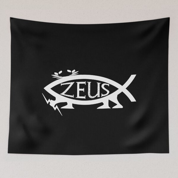 Item preview, Funny Nerdy Zeus Fish Symbol Greek Mythology Fan White Text designed and sold by MathWare MathClips.
