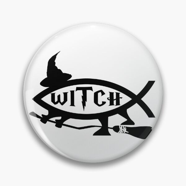 Artikelvorschau, Lustiges nerdiges Hexenfisch-Symbol Fantasy-Fan Skeptiker Schwarzer Text entworfen und verkauft von MathWare MathClips.