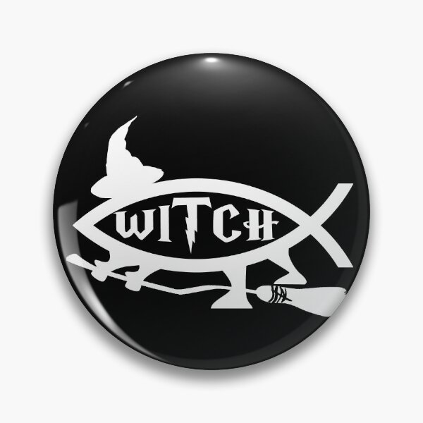 Artikelvorschau, Lustiges nerdiges Hexenfisch-Symbol Fantasy-Fan Skeptiker Weißer Text entworfen und verkauft von MathWare MathClips.