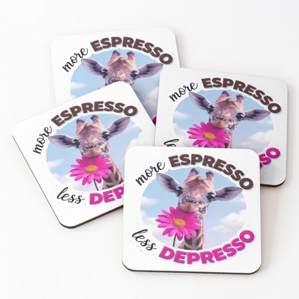 Item preview, Adorable Realistic Giraffe Sticker: More Espresso Less Depresso Motivational Design designed and sold by ARTCREATESHOP.